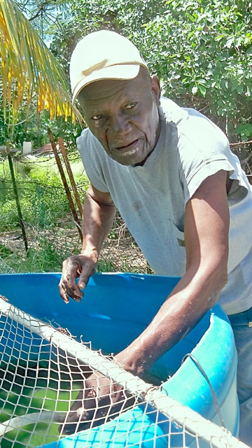 Samuel Garnett works in his extensive garden.