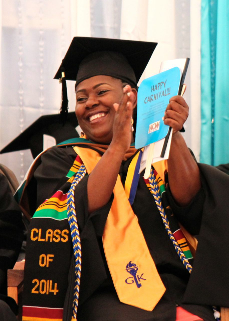 Speaker Allison DeGazon exhorts her fellow grads.