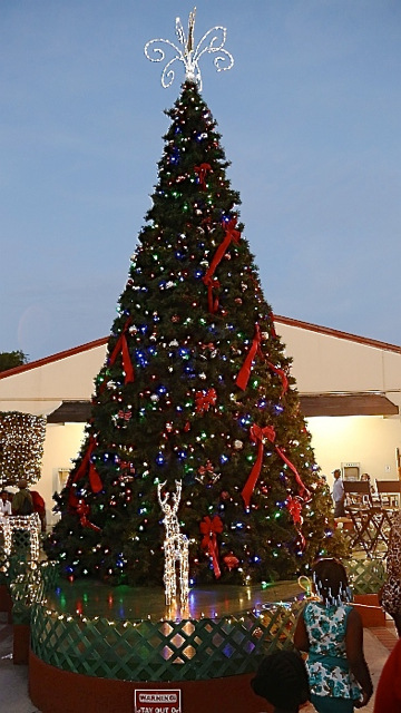 The Christmas tree was lit promptly at 6 p.m. at the Havensight Mall.