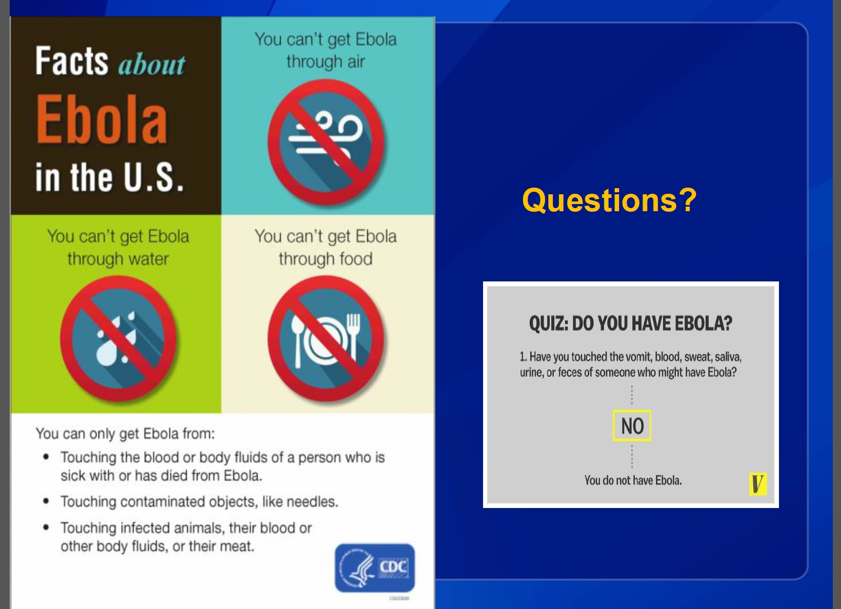 An Ebola fact sheet from the Health Department presentation to Wednesday's Senate hearing. (Click on image for larger view.)