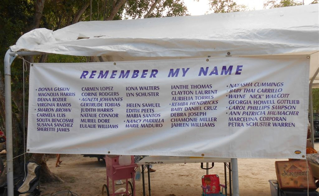 A list of names commemorating people who died as a result of domestic violence.