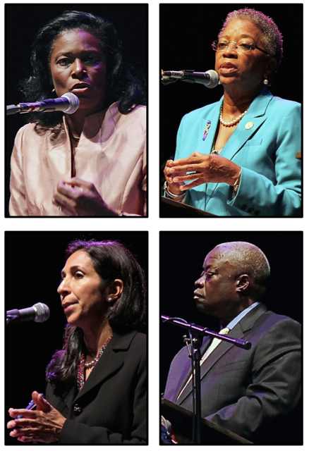 Gubernatorial hopefuls, clockwise from upper left, Mona Barnes, Donna Christemsem, Kenneth Mapp and Soraya Diase-Coffelt speak at Wednesday's candidate's forum.