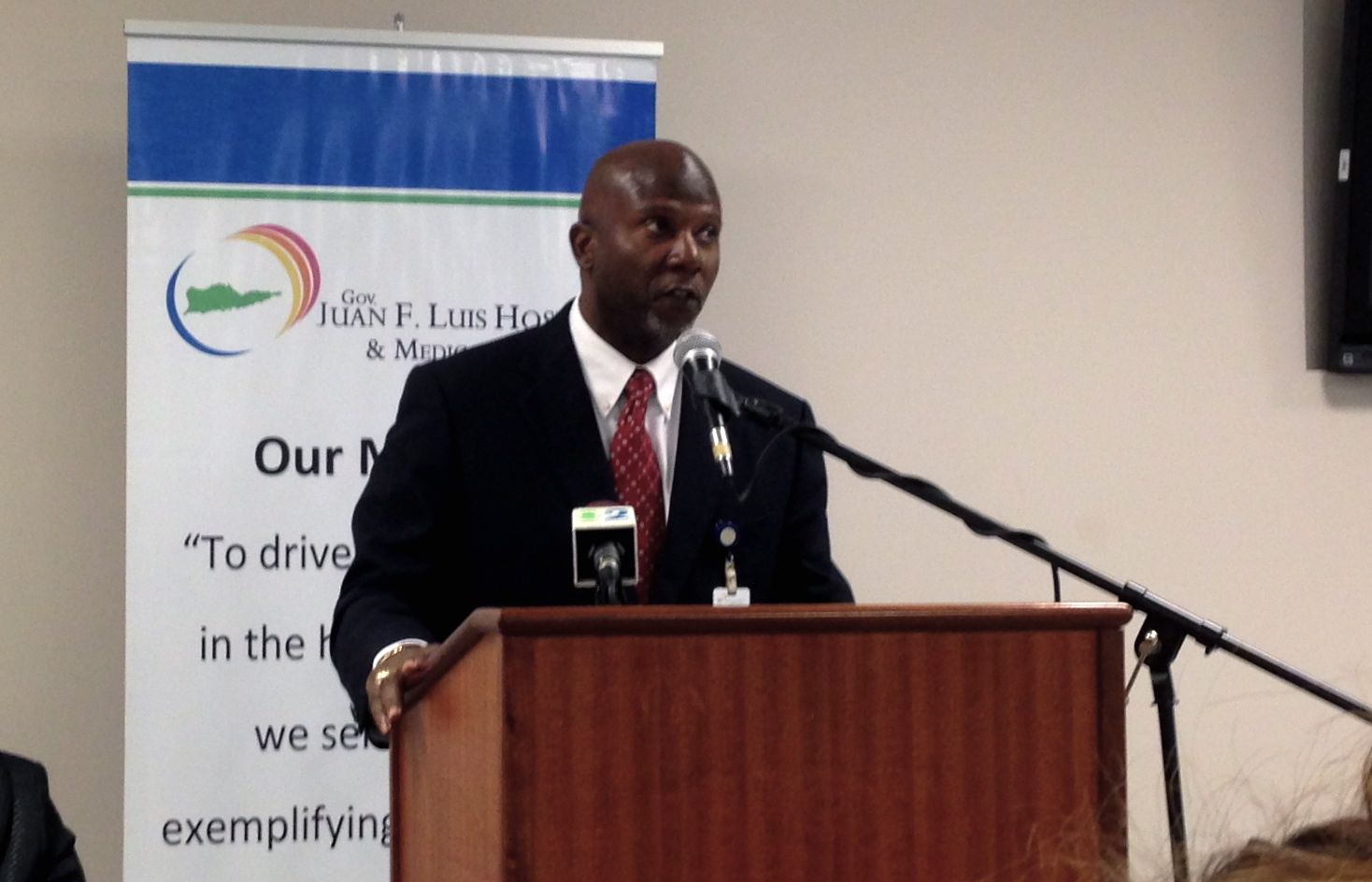 Gov. Juan F. Luis CEO Dr. Kendall Griffith at Friday's news conference on the hospital's decertification by CMS.