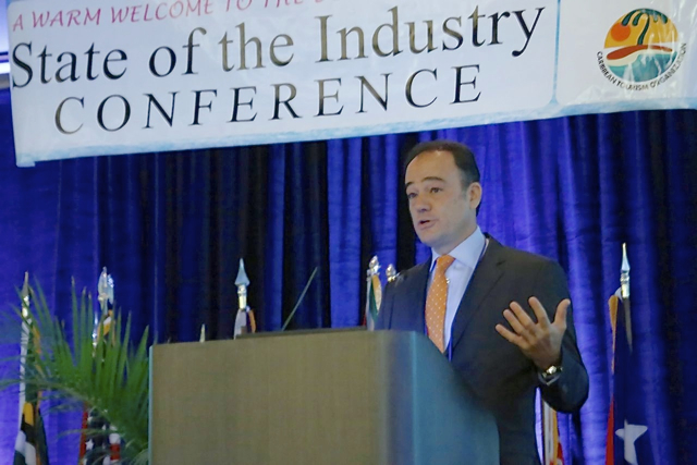 Alex Zozaya addresses the 'State of the Industry' tourism conference.