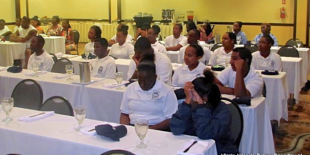 Police Cadets listen to speakers at the VIPD Cadet Leadership COnference. (VIPD photo)