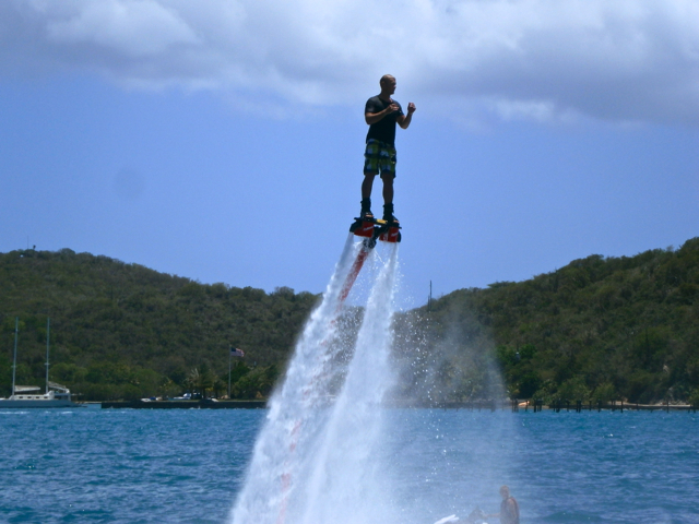 Fly boarder Chad McBurney thrills the crowd beween races Sunday.