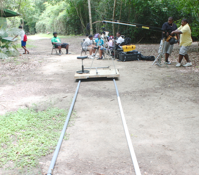 Students film on location at the Alphonso Nelthropp Arboretum.