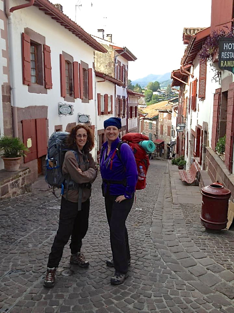Tina Henle, left, and Tanja McPherson in St. Jean-Pied de Port, France, at the beginning of the pilgrimage. 