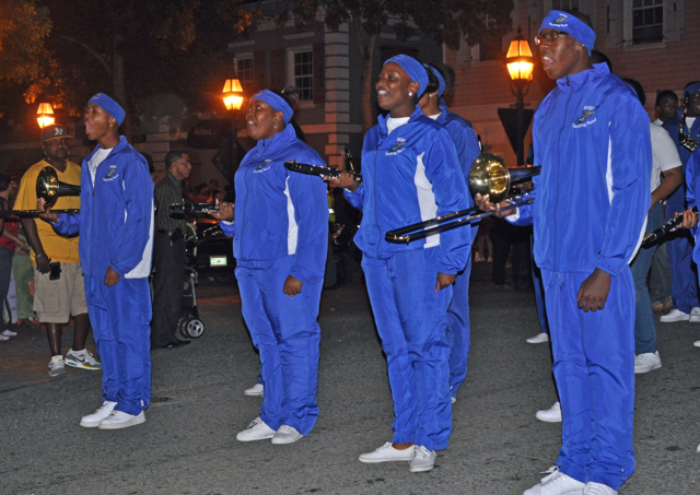Members of St. Croix Educational Complex’s marching band get things started at Saturday’s Ole Time Night Parade.