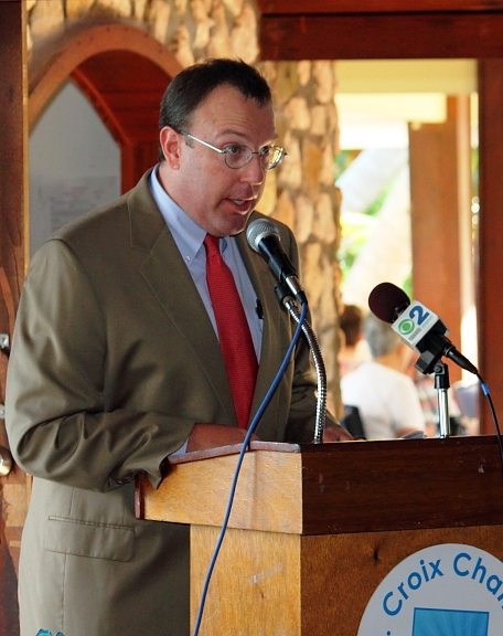 St. Croix Chamber of Commerce Board President Mark Eckard called on the governor to provide details on when energy costs would go down.