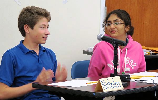  Antilles School's Nicholas Midler, left, and Mansi Totwani face off during the final countdown round.