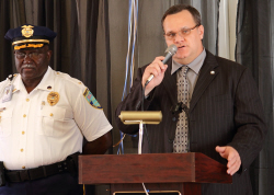 Acting St. Croix Police Chief James Parris (left) and Acting Commissioner Rodney F. Querrard Sr. thanked officers for their service.