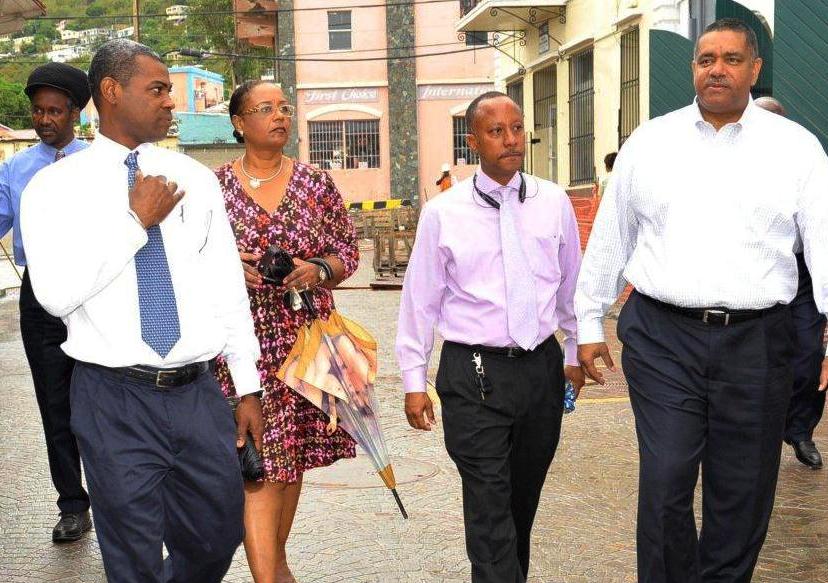 Gov. John deJongh Jr. and other government officials tour the Rothschild Francis "Market" Square revitalization project site Wednesday (photo courtesy of Government House).