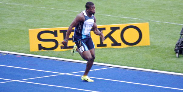 Adrian Durant streaks down the track in international competition. (Photo provided by the Hound and Foxes Track Club)