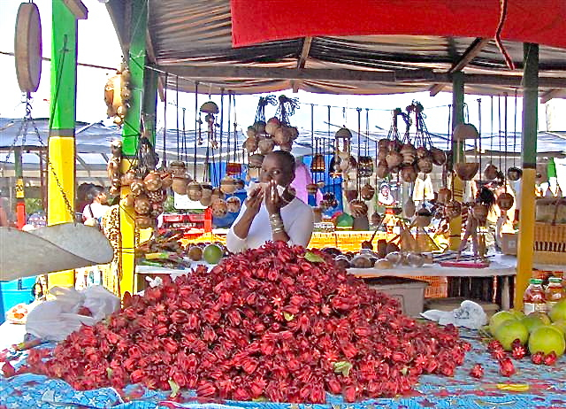 A pile of fresh, local Caribbean sorrel piled high at the 2009 Bordeaux Agriculture and  and Cultural Fair. (Molly Morris photo)