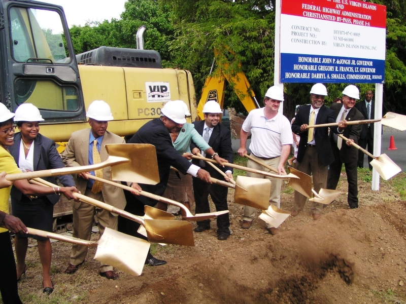 In 2007 Public Works Commissioner Darryl Smalls, Gov. John deJongh Jr. and others ceremoniously broke ground on the Christiansted Bypass. 