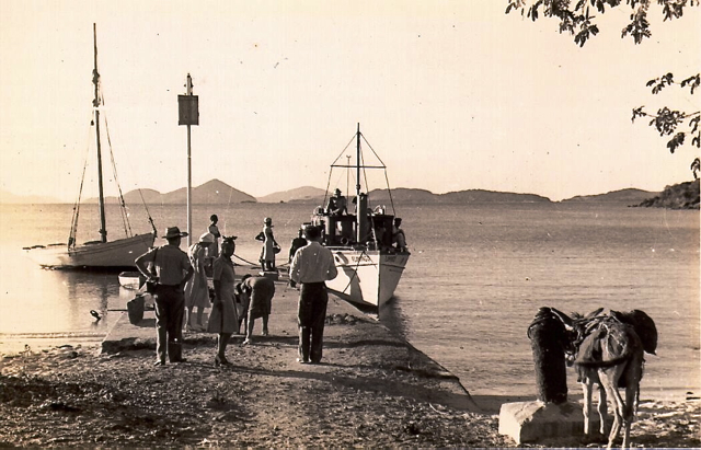 1938 photo of the dock shows the cannon pointing in the position Knight prefers, as a hitching post. Photo provided by David Knight.
