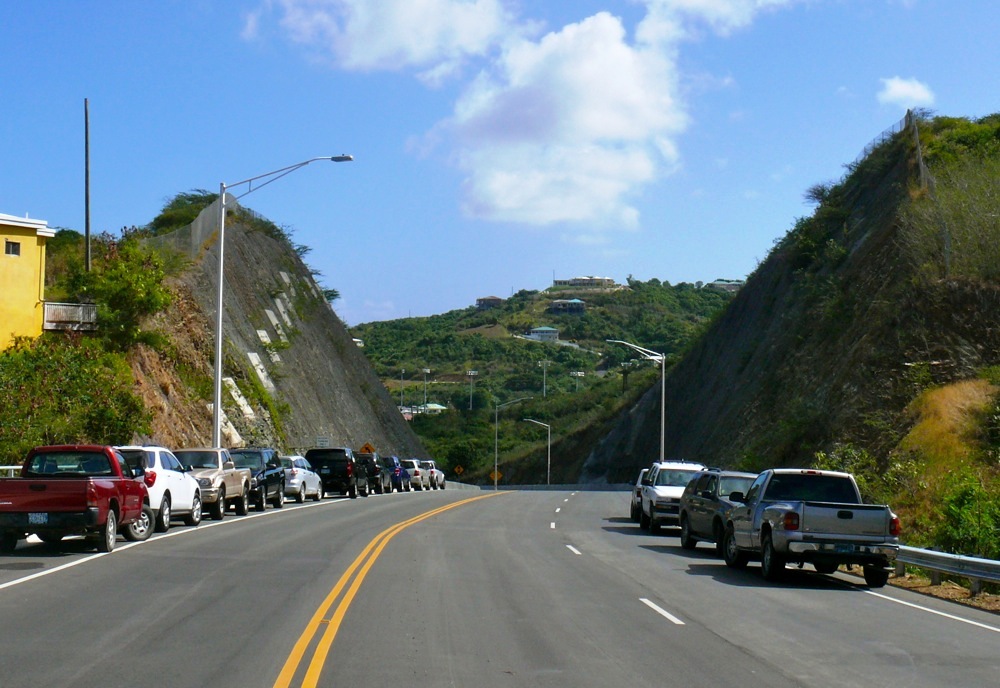 A section of the Christiansted Bypass where it cuts through a hillside (Photos by Bill Kossler).