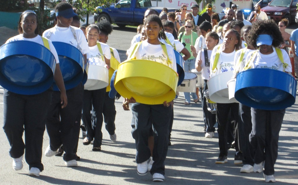 Julius E. Sprauve School Marching Band leads the way at Monday's Martin Luther King Day observance.