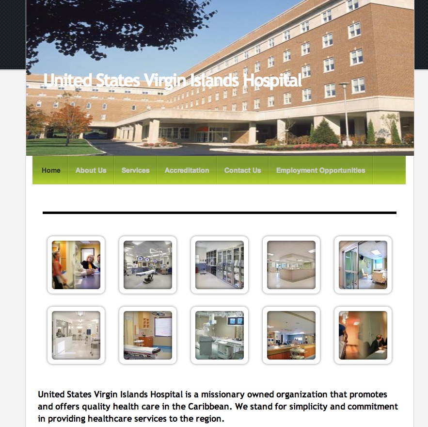 The fraudulent website for the fake United States Virgin Islands Hospital.