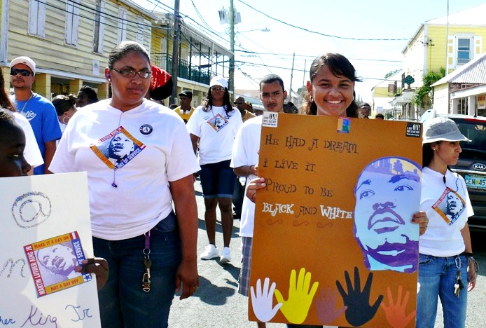 Brynn Lester, 12, marches in the Martin Luther King Jr. parade Monday in Frederiksted (Photos by Bill Kossler).