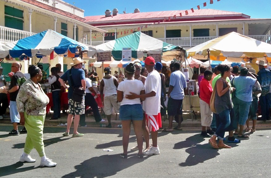 Crowd lines up for food at the annual food fair.