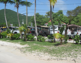 Taxis lined up for fares in Cruz Bay, St. John.