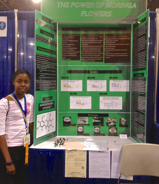 The Good Hope School’s Aliyah Allick stands by her project at the Intel International Science and Engineering Fair held in May in Phoenix, Ariz. (Photo provided by Jane Coles)