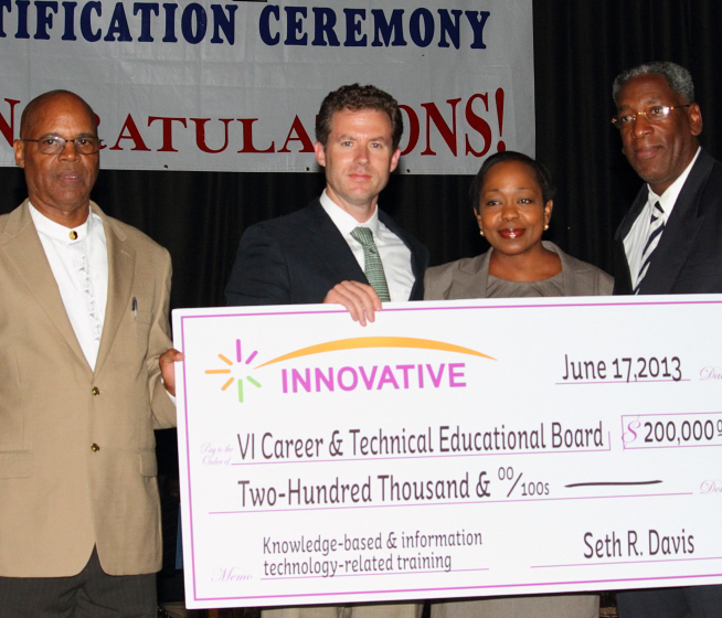 Willard John of CTEC (from left), Ben Miller and Jennifer Matarangas-King of Innovative, and Vocational and Technical Board member Daniel McIntosh.