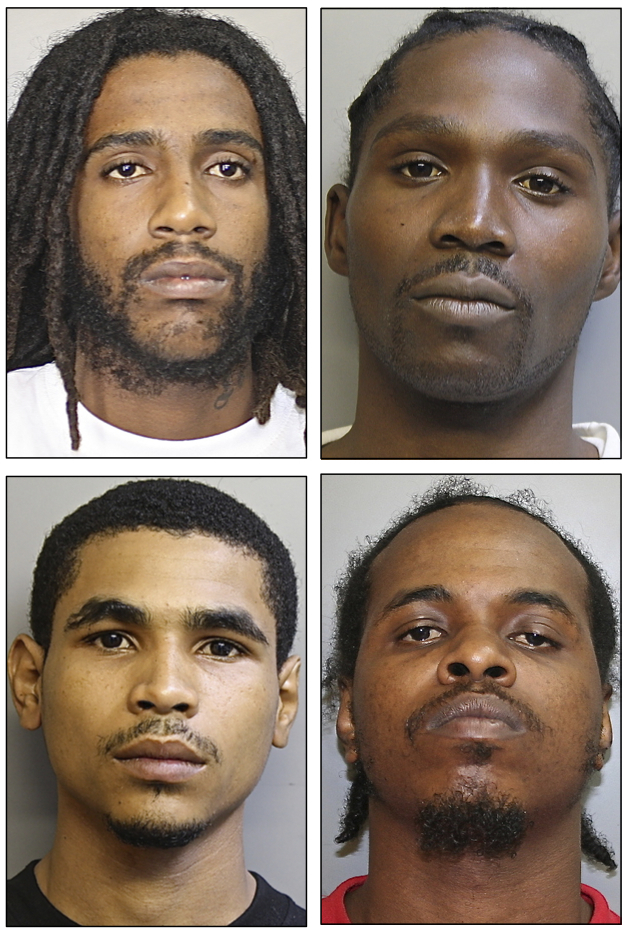 Four suspects arrested Friday, clockwise from upper left, Secori A. Elmes, Michael Boyce Jr., Levar Pogson and Anthony Schneider. (V.I. Police Department photos)