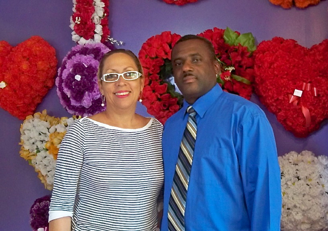 Daisy Carino and Eldon Rey in the florist shop.