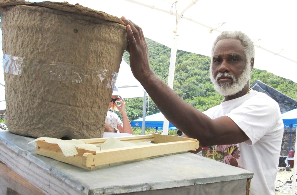 Elmo Rabsatt and his bee keeping materials.