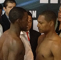 Julius Jackson (left) at the weigh-in with Jhonatan Ricar.