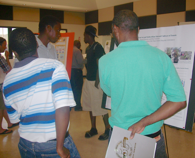 Shamali Dennery explains his project, which investigated tomato growth on St. Croix. 