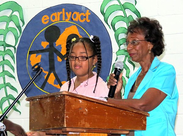 EarlyAct Club president Lezli-Ann Richardson is sworn in Wednesday by Rotarian Loretta Lloyd.