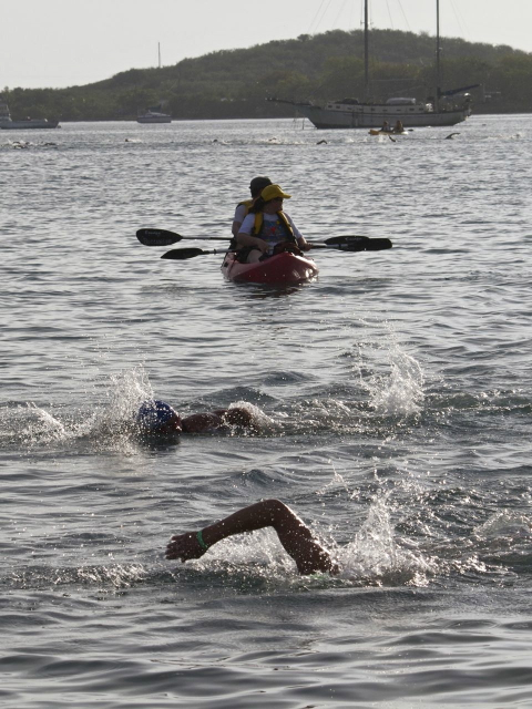 Volunteer lifeguards watched over the swimming portion of the race from kayaks.