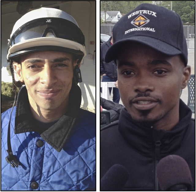 Crucian jockeys Victor Lebron, left, and Kevin Krigger.