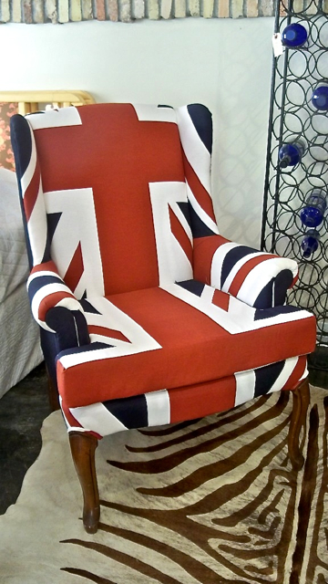 One of Fennessey's favorite pieces, a Union Jack armchair. 
