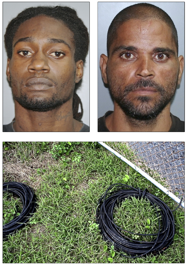 Marlon Walker, left, and Louis Bermudez were arrested after officers observed them carrying coils of stolen copper wire, police said.