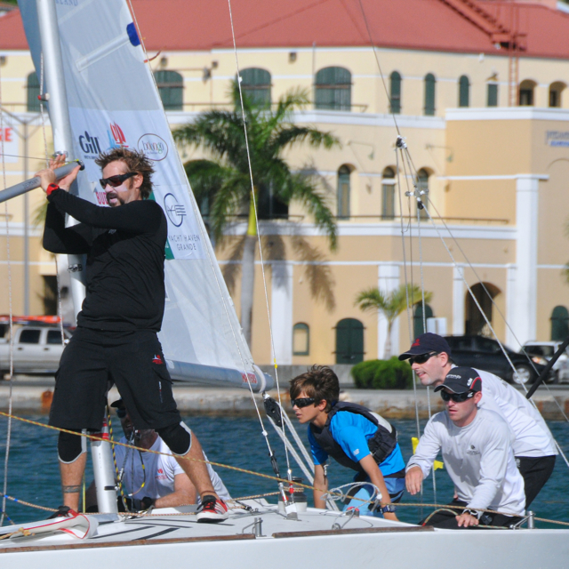 The winning team, from left, Josh McCaffrey standing by mast, Willem van Waay seated behind McCaffrey, Teddy Nicolosi, Don Wilson standing in back, and Jordan Reece, seated. Not shown, Amanda Engeman. (Dean Barnes photo)