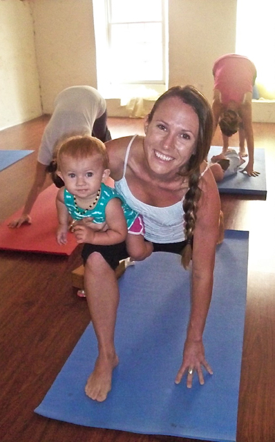 Jennifer Lockwood and her daughter 10-month-old daughter, Autumn, at Mommy and Me yoga.