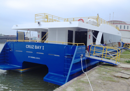 One of the Virgin Island's new ferries is tied up at the dock in Harvey, La.