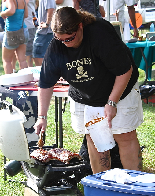 Crista Baker flavors her ribs with a bourbon apple butter barbecue sauce.