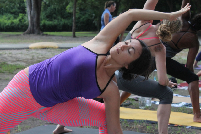 Stretching for peace at the Global Mala Yoga.
