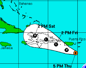 Forecast path of Erika. (NOAA image)