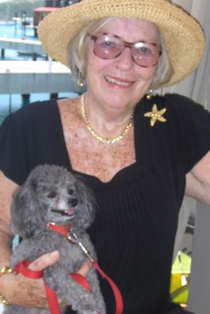 Mary Gleason with her constant companion, Scampi.