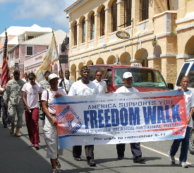 Marching through Christiansted to mark the eigth anniversary of the 9/11 terror attacks.