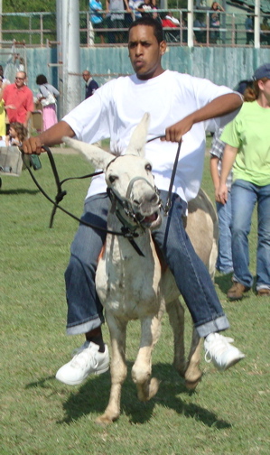 Jonathon Rivera shows winning form in capturing the first race of the 2009 Donkey Derby.