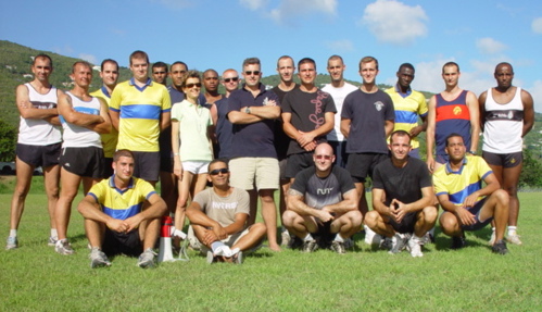 The crew of the French Navy ship La Gracieuse scrimmaged with a local soccer team during their visit to St. Thomas.