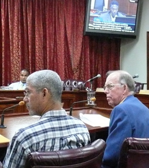 V.I. Track and Field Federation President Ronald Russell, left, and V.I. Olympic Committee President Hans Lawaetz testifying at Wednesday's budget hearing. 